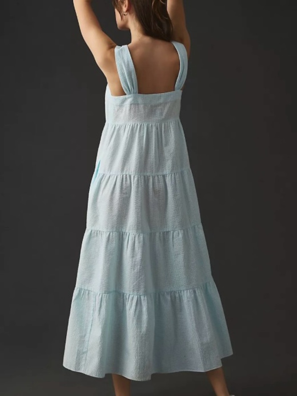Anthropology Denimist Turquoise and White Striped Tiered Maxi Dress - Picture 5 of 11
